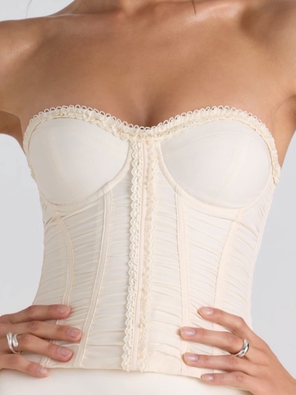 NWT Oh Polly Cream Strapless Lace-Trim Corset Bustier top